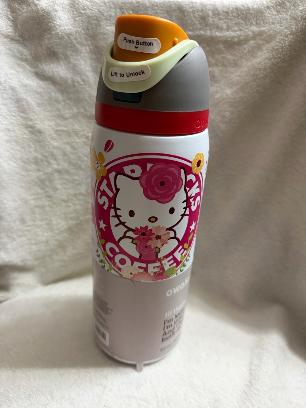 Hello Kitty White Bottle with Pink Floral and Yellow Accents
